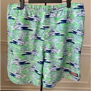 Vineyard Vines Mens Swim Trunks Boat Fish Print Lined - XL